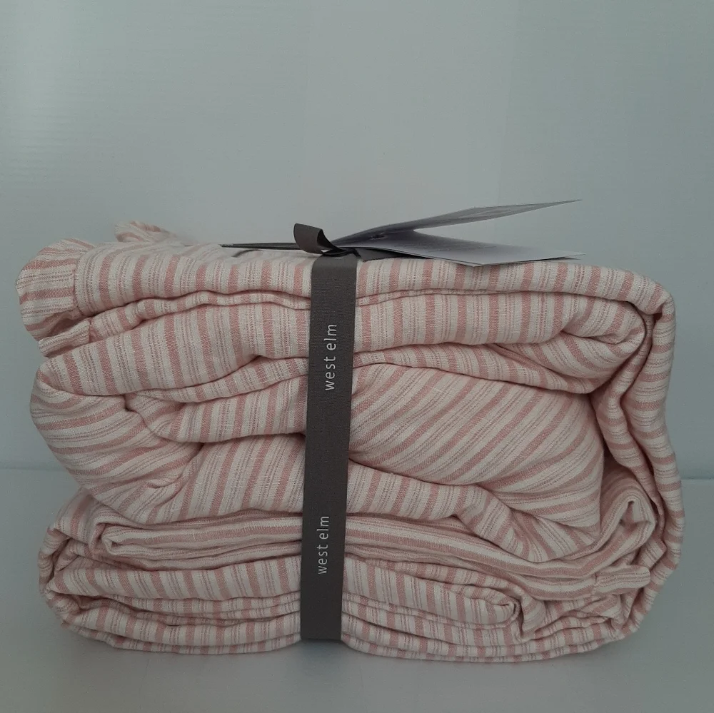 West Elm Heather Taylor Home Canyon Stripe Ruffle European Flax Linen Sheet Set